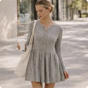 NWT Lucky Brand Gray Sz XS Cloud Soft Empire Ruffled Ribbed Knit dress